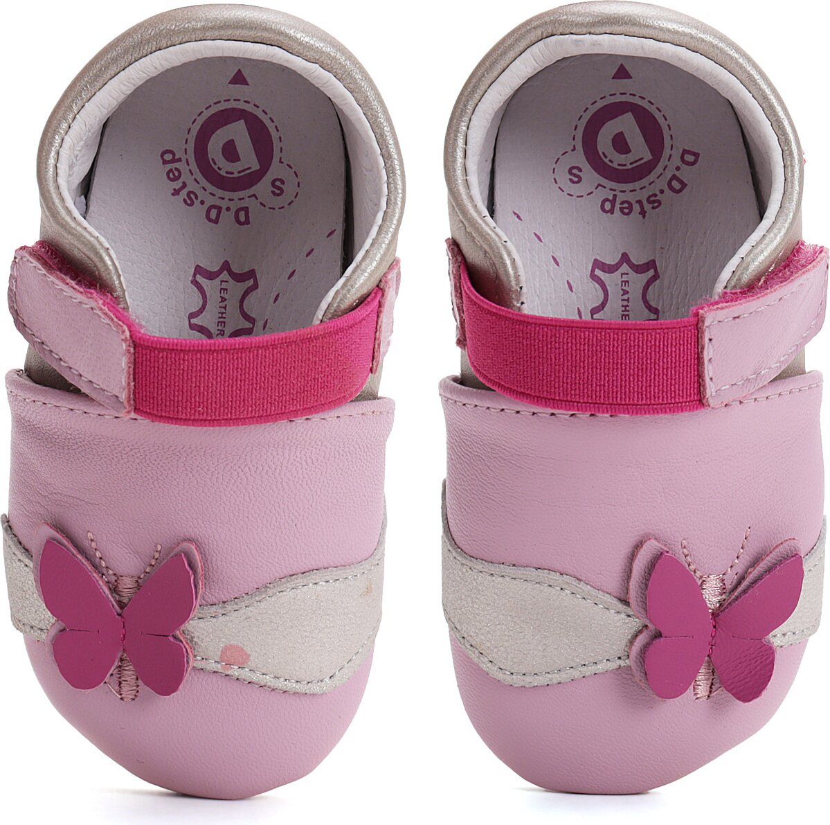 D.D.Step pienten lasten nahkatossut Perhonen (Daisy Pink)